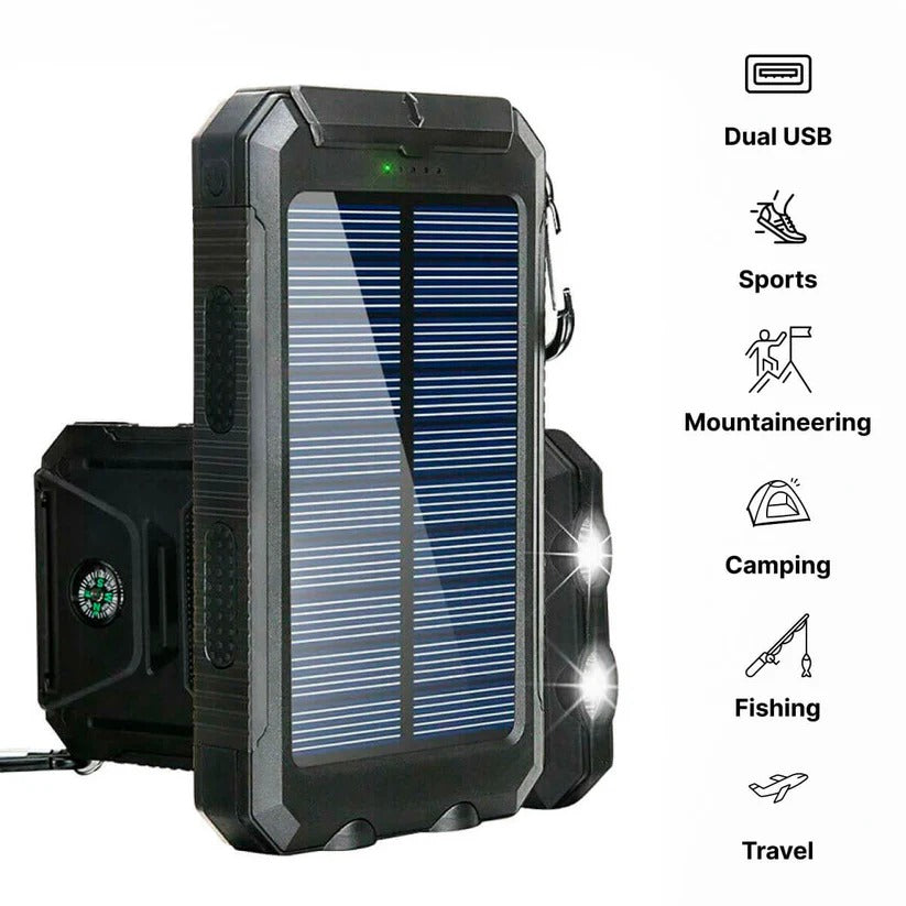 Solar Power Bank 500000mAh with Dual USB Ports and LED Flashlight, IP44 Waterproof
