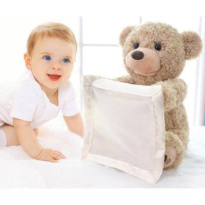 Interactive Peek-A-Boo Teddy Plush Toy with Soft Melodies for Tummy Time
