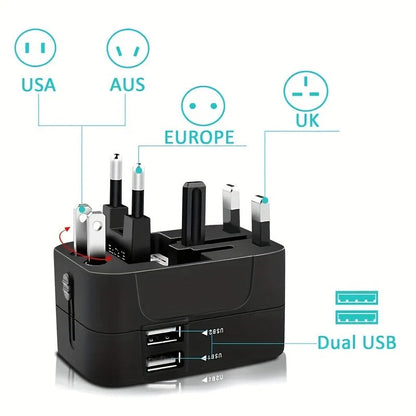 Universal Travel Adapter with Dual USB Ports and Auto Voltage Switching for 150+ Countries