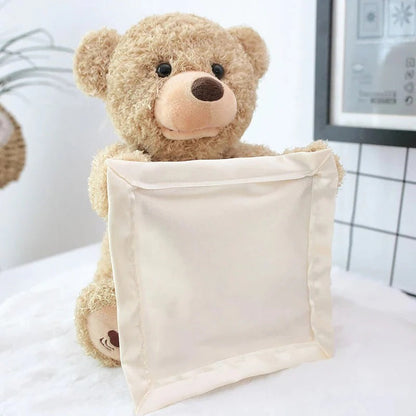 Interactive Peek-A-Boo Teddy Plush Toy with Soft Melodies for Tummy Time