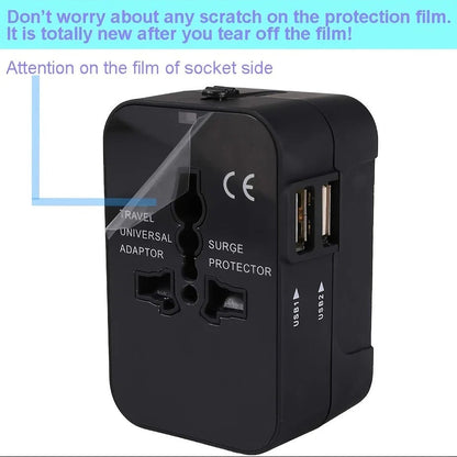 Universal Travel Adapter with Dual USB Ports and Auto Voltage Switching for 150+ Countries