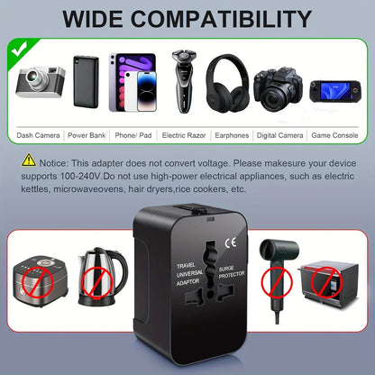 Universal Travel Adapter with Dual USB Ports and Auto Voltage Switching for 150+ Countries