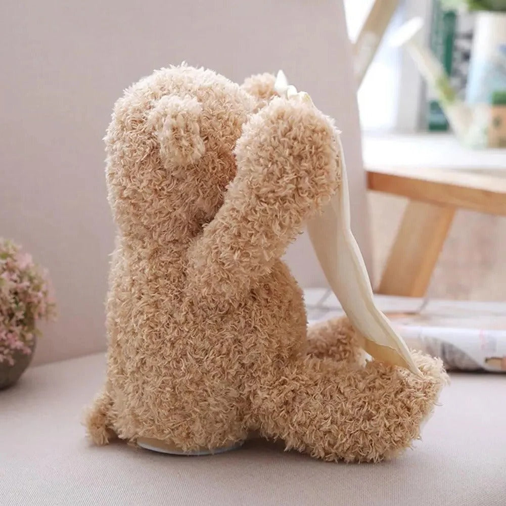 Interactive Peek-A-Boo Teddy Plush Toy with Soft Melodies for Tummy Time