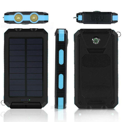 Solar Power Bank 500000mAh with Dual USB Ports and LED Flashlight, IP44 Waterproof