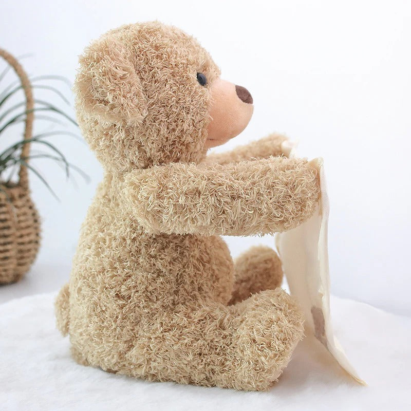 Interactive Peek-A-Boo Teddy Plush Toy with Soft Melodies for Tummy Time