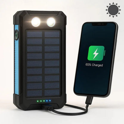 Solar Power Bank 500000mAh with Dual USB Ports and LED Flashlight, IP44 Waterproof