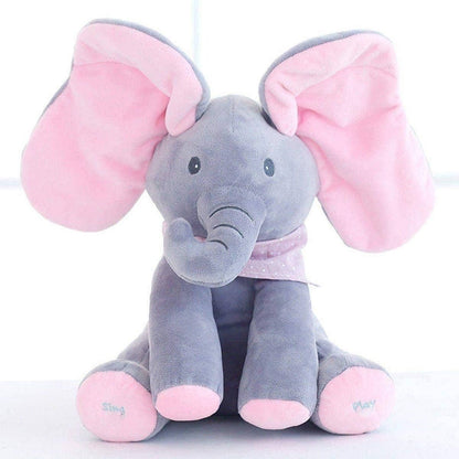 Interactive Plush Elephant with Peekaboo Ears and Two Songs for Toddlers