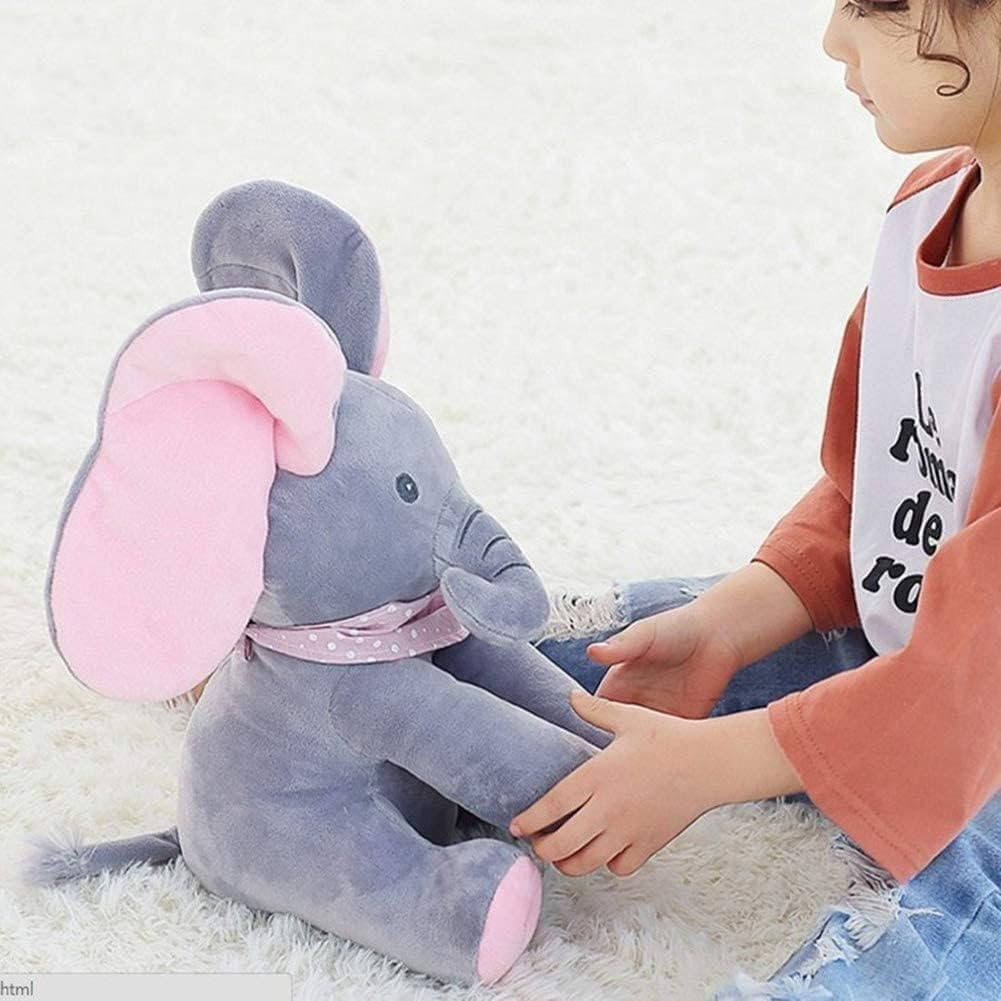 Interactive Plush Elephant with Peekaboo Ears and Two Songs for Toddlers