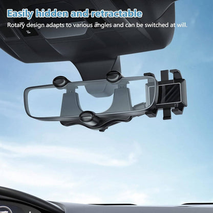 Rearview Mirror Phone Holder with 360 Rotation and Foldable Four-Claw Grip