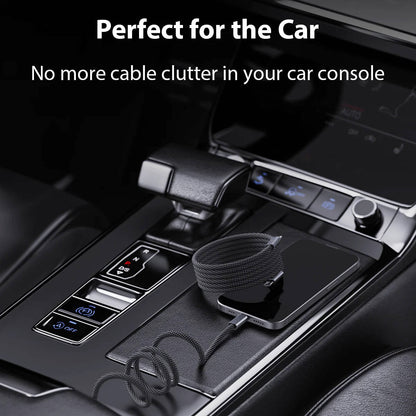 Self Coiling Magnetic Charging Cable with Braided Fabric and Dual Port Tips