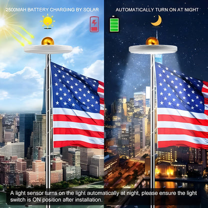 Solar Flagpole Light with Automatic Dusk Sensor and 700 Lumen LED, Waterproof