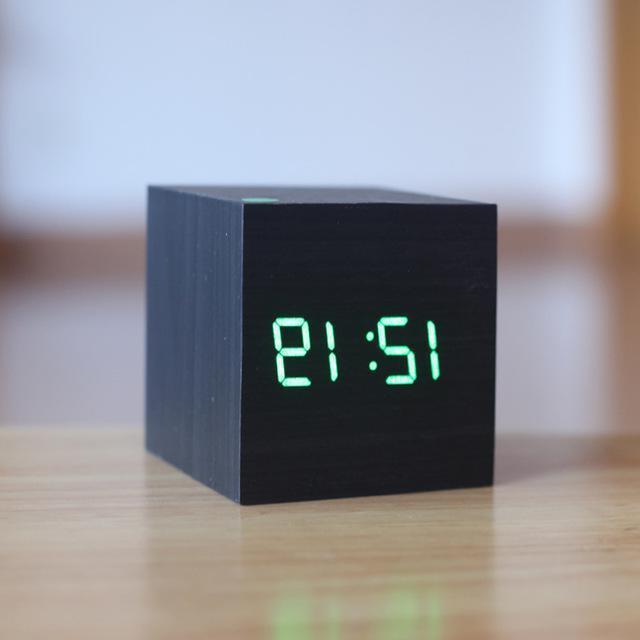Wood Digital Clock with Tap Activation and Glowing Display