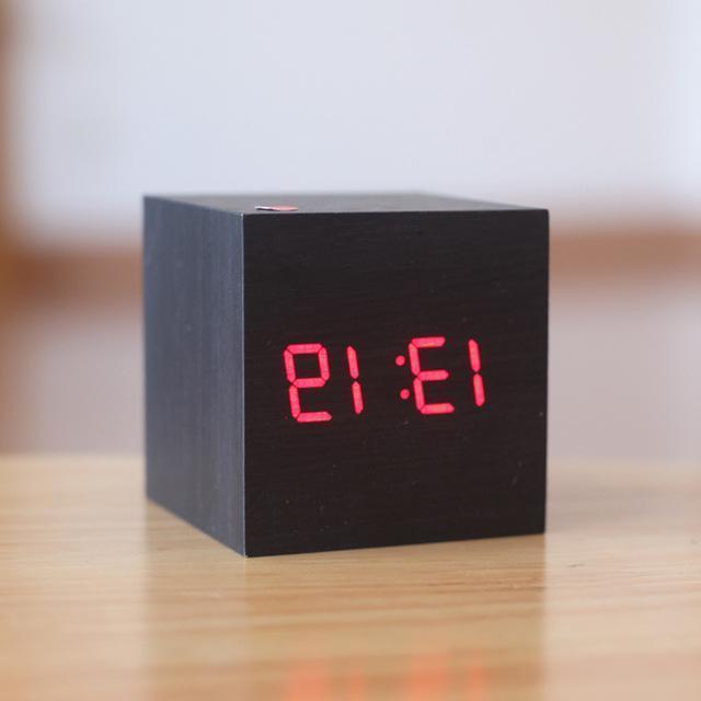 Wood Digital Clock with Tap Activation and Glowing Display