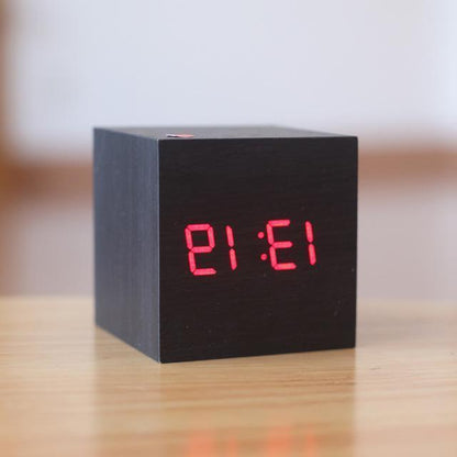 Wood Digital Clock with Tap Activation and Glowing Display