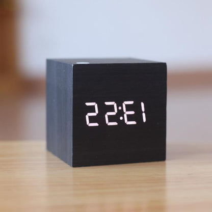 Wood Digital Clock with Tap Activation and Glowing Display