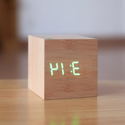Wood Digital Clock with Tap Activation and Glowing Display