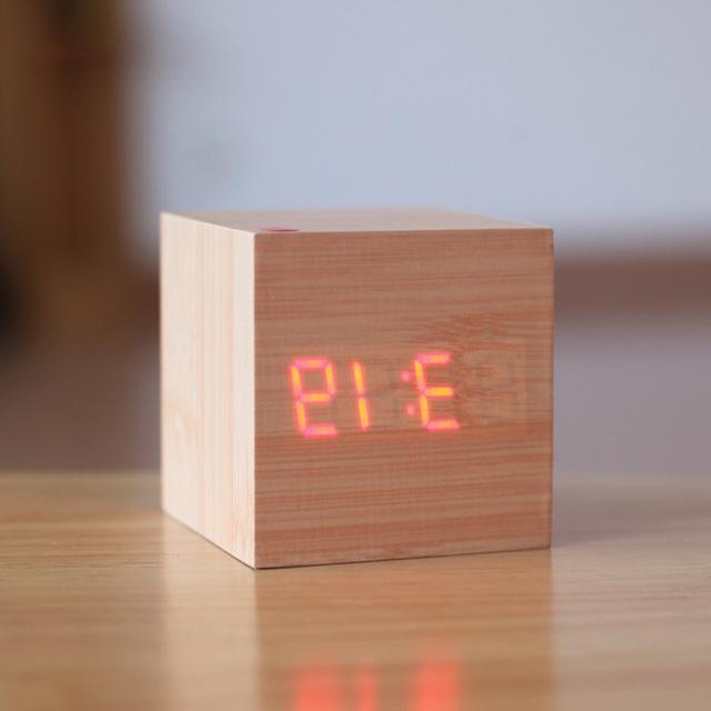 Wood Digital Clock with Tap Activation and Glowing Display