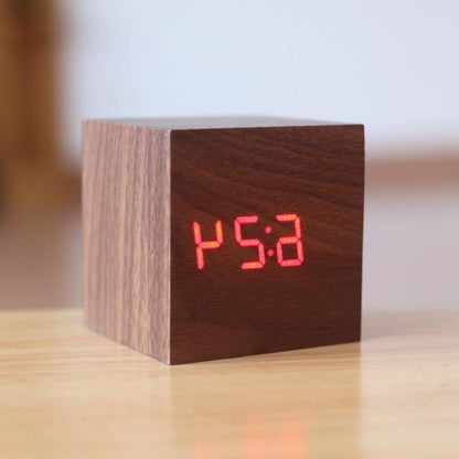 Wood Digital Clock with Tap Activation and Glowing Display