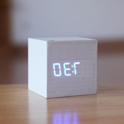 Wood Digital Clock with Tap Activation and Glowing Display