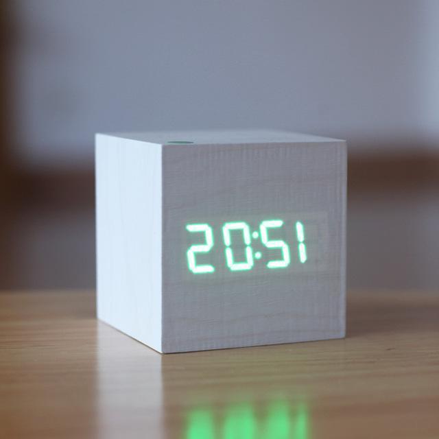 Wood Digital Clock with Tap Activation and Glowing Display