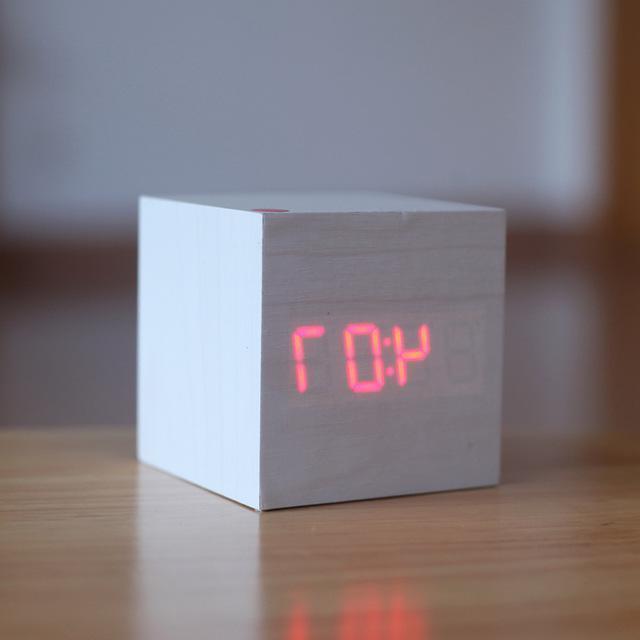 Wood Digital Clock with Tap Activation and Glowing Display