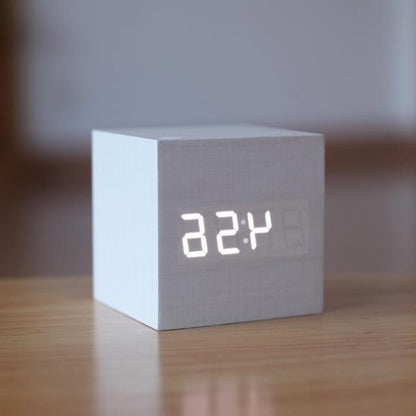 Wood Digital Clock with Tap Activation and Glowing Display