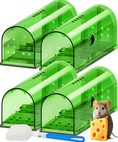 Live Catch Mouse Trap with Clear Viewing Window and Pivot Door, 4-Pack