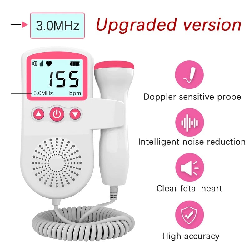 Portable Fetal Heart Rate Doppler with Backlit LCD and Built-in Speaker