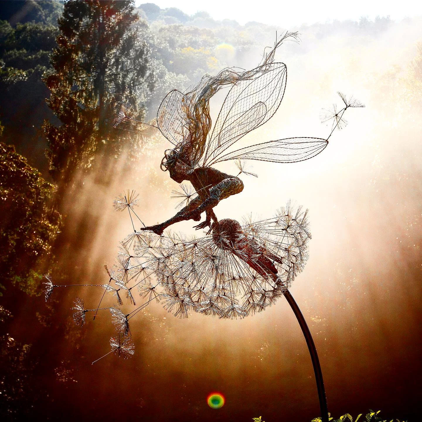 Metal Fairy Garden Stakes with Dandelion Designs, Weather Resistant