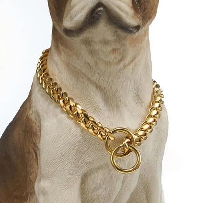 Solid Steel Chain Collar with High Polished Finish and Fixed Length Sizing for Dogs