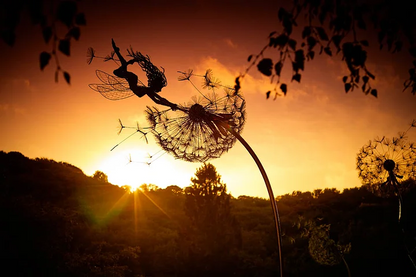 Metal Fairy Garden Stakes with Dandelion Designs, Weather Resistant