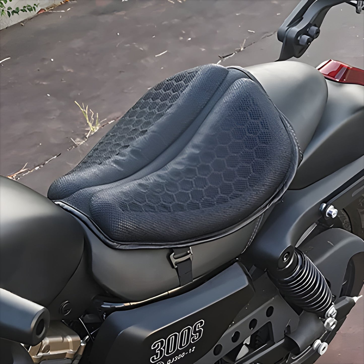 Gel Motorcycle Seat Cushion with Honeycomb Ventilation and Dual Strap Attachment