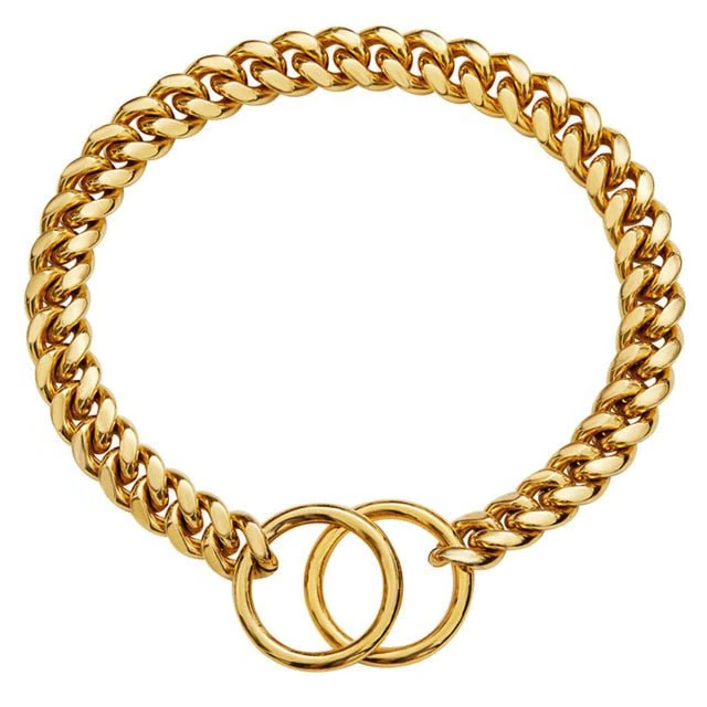 Solid Steel Chain Collar with High Polished Finish and Fixed Length Sizing for Dogs