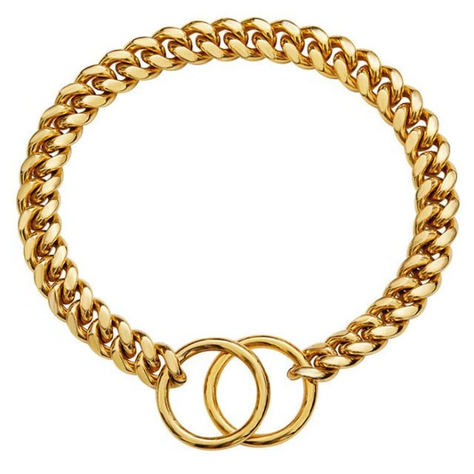 Solid Steel Chain Collar with High Polished Finish and Fixed Length Sizing for Dogs