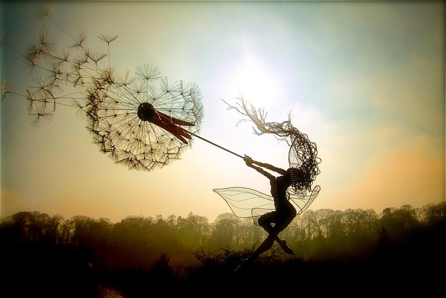 Metal Fairy Garden Stakes with Dandelion Designs, Weather Resistant