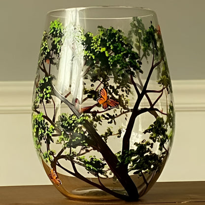 Hand Painted Wine Glasses with Four Seasons Tree Design, Dishwasher Safe