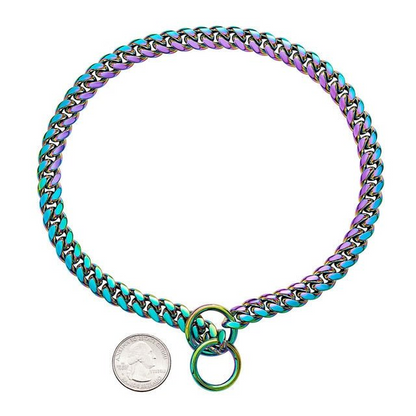 Solid Steel Chain Collar with High Polished Finish and Fixed Length Sizing for Dogs