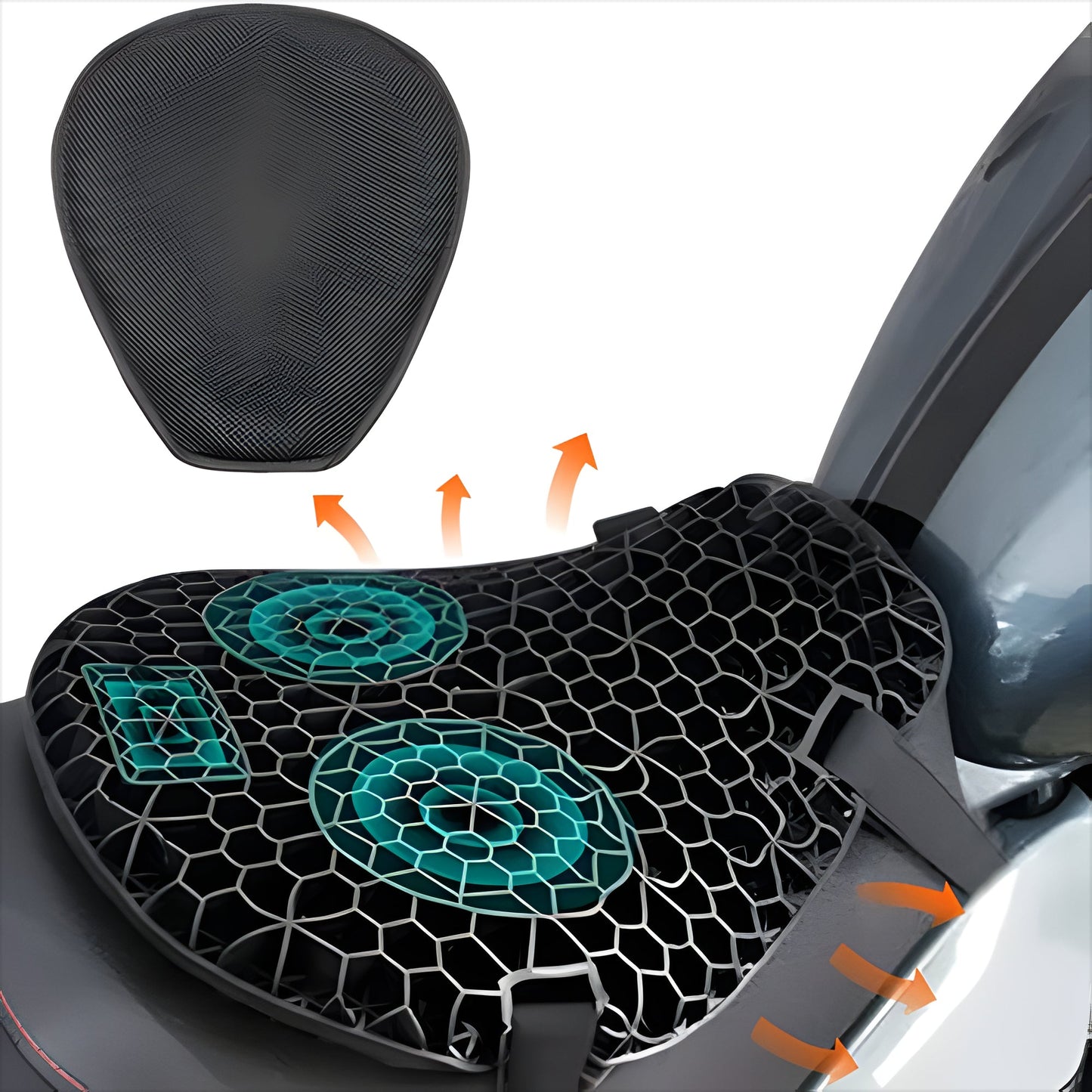 Gel Motorcycle Seat Cushion with Honeycomb Ventilation and Dual Strap Attachment