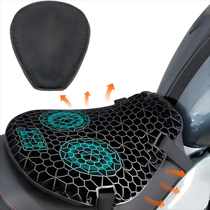 Gel Motorcycle Seat Cushion with Honeycomb Ventilation and Dual Strap Attachment