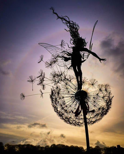 Metal Fairy Garden Stakes with Dandelion Designs, Weather Resistant