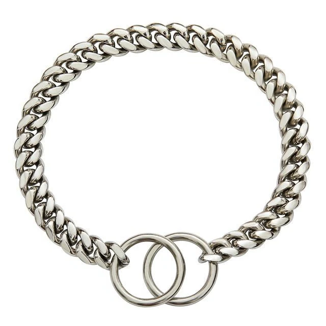 Solid Steel Chain Collar with High Polished Finish and Fixed Length Sizing for Dogs