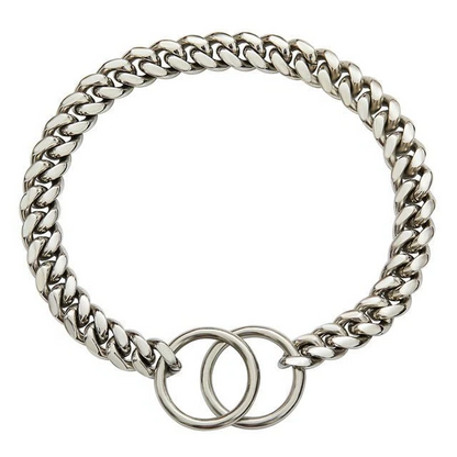 Solid Steel Chain Collar with High Polished Finish and Fixed Length Sizing for Dogs