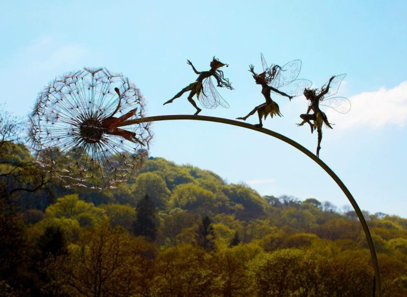 Metal Fairy Garden Stakes with Dandelion Designs, Weather Resistant