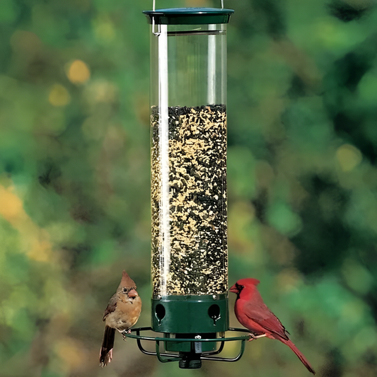 Hanging Bird Feeder with Weight-Activated Spinning Perch and Metal Construction