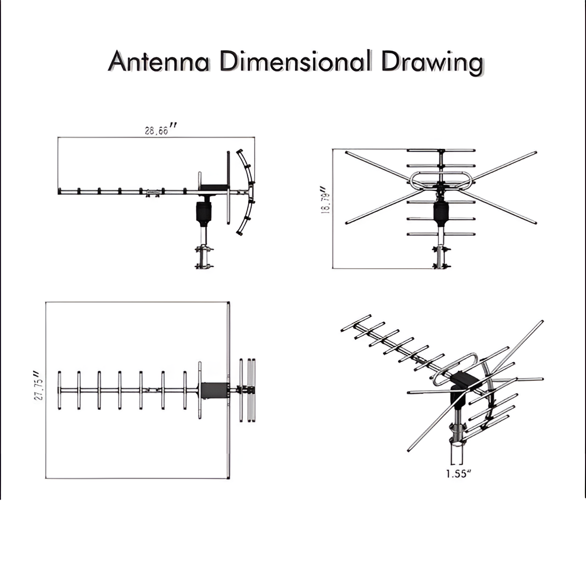 Motorized Outdoor TV Antenna with 360 Degree Rotation and Interference Filter, 33ft Cable