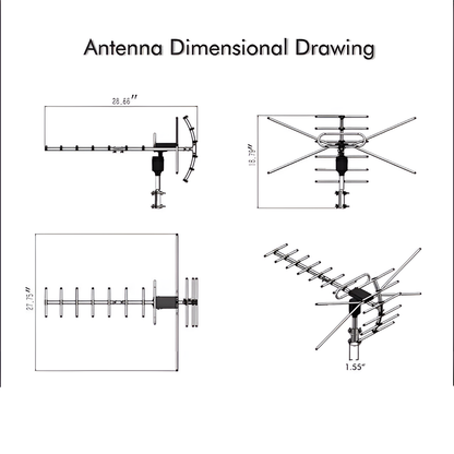 Motorized Outdoor TV Antenna with 360 Degree Rotation and Interference Filter, 33ft Cable