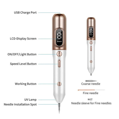 Plasma Spot Removal Pen with Adjustable Intensity and Interchangeable Tips