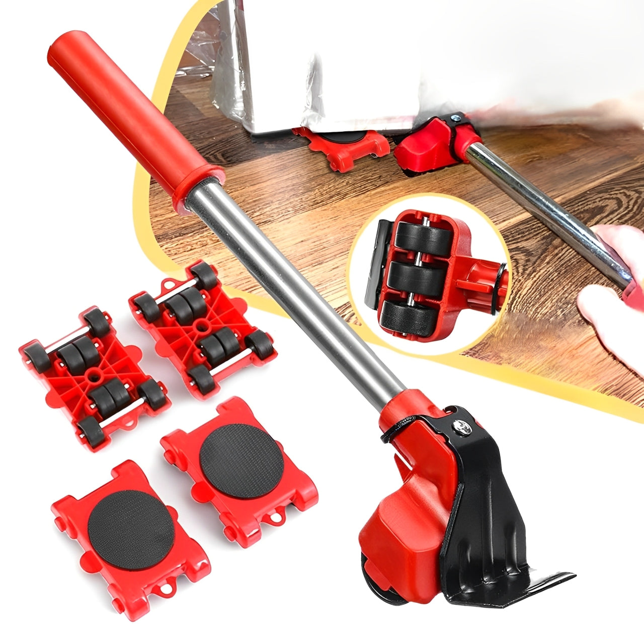 Heavy Duty Furniture Rollers with 360 Degree Wheels and Manual Lifting Bar