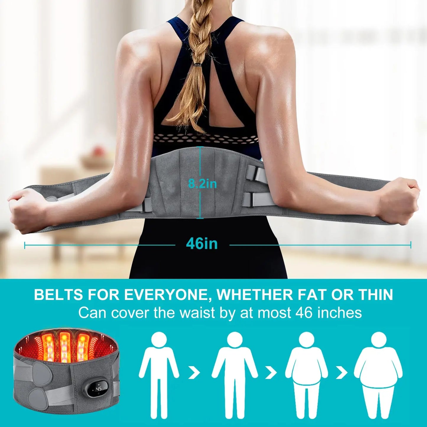 Cordless Lower Back Heating Pad with Vibration Massage and Red Light Therapy
